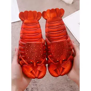 1 Pair Of Cartoon Lobster Printed Women's Plastic Slippers, Non Slip And Waterproof, Suitable For Summer, Indoor/Outdoor, Bathroom, Beach Vacation Shoe Girl Footwear Flipflop Slide Flat Pedal Dance Brown