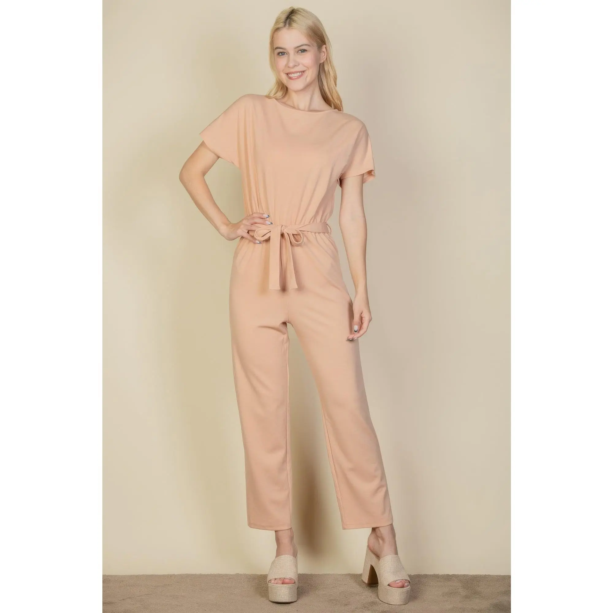 Women's Modest Islamic Tie-Waist Relaxed Jumpsuit, Multiple Colors, Small-Medium-Large Sizes