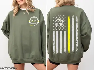 Custom Name 911 Dispatcher American Flag T-Shirt, Emergency Dispatcher Sweatshirt, Thin Gold Line, Law Enforcement Officer Shirt