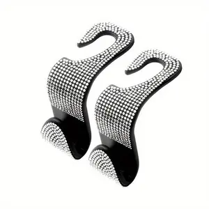2pcs Bling Rhinestone Car Headrest Hooks - Dazzling Luxury Design, Sturdy Purse Bag Holder, Multi-Functional Car Interior Decoration and Organization Accessories for Women and Men