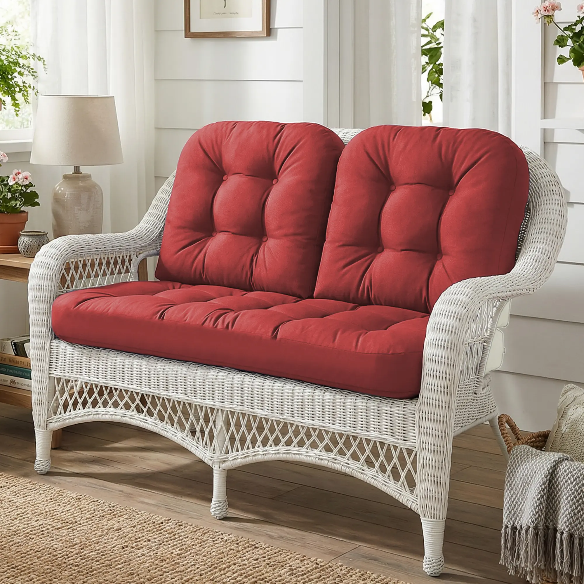 Set of 3 Cushions, Wicker Chair Cushions Set, Anti-Slip Waterproof Outdoor Cushion for Patio Furniture, Loveseat and U-Shaped Wicker Furniture Cushions