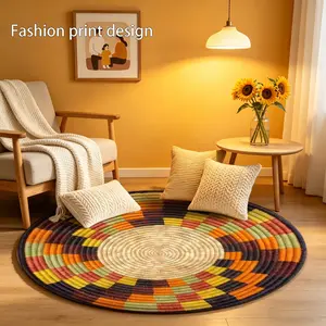 1 piece of 2D flat color bar woven circular pattern floor mat, suitable for bedroom bedside decoration, living room home decoration, balcony decoration, hotel decoration, entrance, kitchen, bathroom and other places, available in all seasons