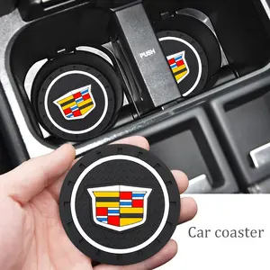 Car Cup Holder Mat Silicone Non-Slip Waterproof, Cadillac Series Tailored Car Interior Accessories, Durable Vehicle Drink Pad, Cadillac Logo