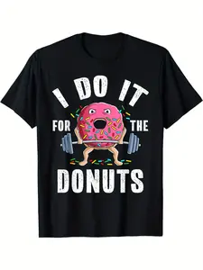 Funny Weightlifting Gym Bodybuilding Deadlift Workout Donut T-Shirt Short Sleeve, Unisex, Cotton Material, Comfortable Fit, Sizes S-XXXL, 100% Cotton, Halloween Thanksgiving Christmas Gift Men Women Family Friends
