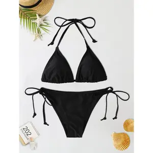 2Pc/Set 2024 Fashion Sexy Swimsuit Women Bikinis Set Triangle Swimwear String Beachwear Thong One Piece Suits Brazilian Biquini