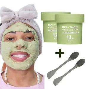 Holy Basil Bubble Deep Mask – Holy Basil & Carbonated Water for Cleansing Pores & Blackheads, Suitable for All Skin Types, Vegan Clay-to-Bubble Wash-Off Mask (90g / 3.17 oz)