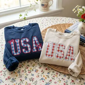 Embroidered Gingham Appliqué USA 250th Anniversary Sweatshirt, 1776–2026 Sweatshirt, 1776 Patriotic Sweatshirt, 4th of July, 250 Years USA