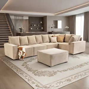 Modular L-Shaped Sectional Couch for Modern Living Room Decor with Ottoman Free Combination Corduroy 4-Seater 127.4" x 23.6" x 55.1" Fully Assembled