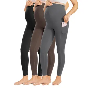 Enerful Womens Maternity Leggings with Pockets Workout Legging Pants Buttery Soft Pregnancy Active Wear Yoga Tights Maternity Workout