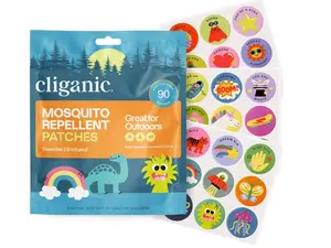 Cliganic Mosquito Repellent Stickers (90 Pack) - Positive Vibes Patches for Kids, Natural DEET-Free, Essential Oil Infused