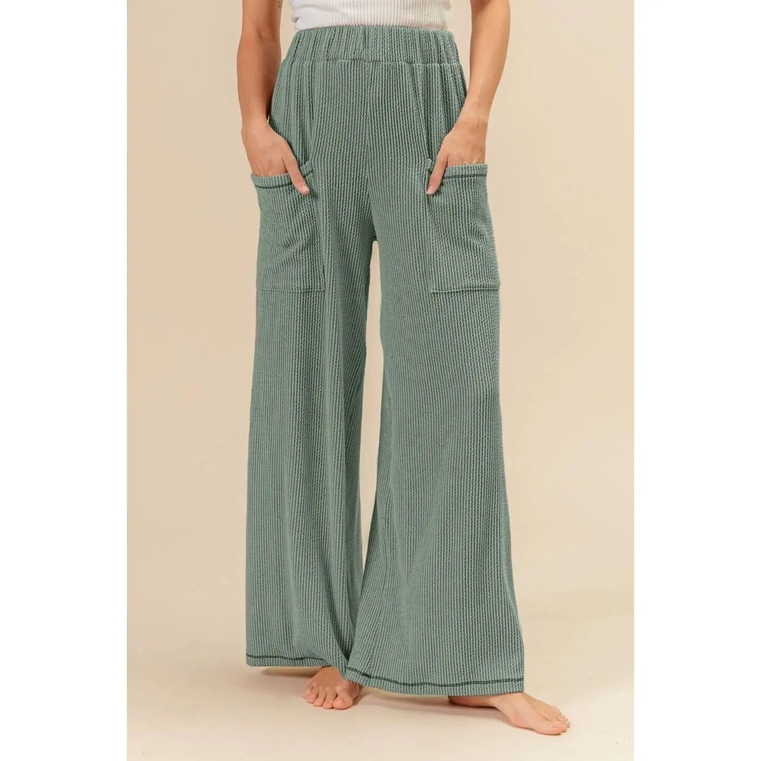 BiBi 2tone Cord Rib Waist Band Side Pocket Pants