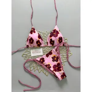 Women's Two-Piece Swimsuit Set, Floral Print Bikini, Vacation Beach Wear, Comfortable Slim Fit, Sexy Tie Back, Ditsy Floral Pattern, Ideal for Pool Parties