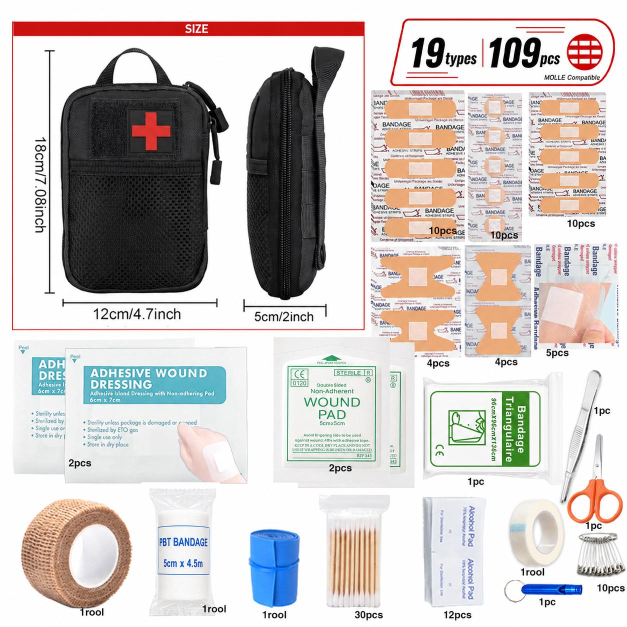 399-Piece Pre-Packed Emergency First Aid Trauma Kit with Tourniquet, Portable Emergency Tool Set, Medical Bag for Outdoor Camping, Home Safety Needs, Portable Emergency Kit