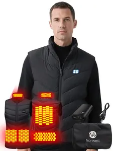 【Includes Power Bank】Norwell Mens Lightweight Heated Vest with 7.4V/3A 5000mAh Battery Pack, Dual Control 5Heat Zones LED Waterproof Comfort Basic Winter Clothes Men, Plus Size Women's Clothing