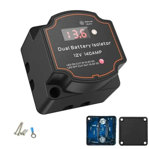 Dual Battery Isolator 140Amp Battery Isolator 12v Split Charge Relay Manual/Auto Modes VSR Voltage Sensitive Relay with LCD Screen Voltage Display for Truck RV ATV UTV SUV Boat