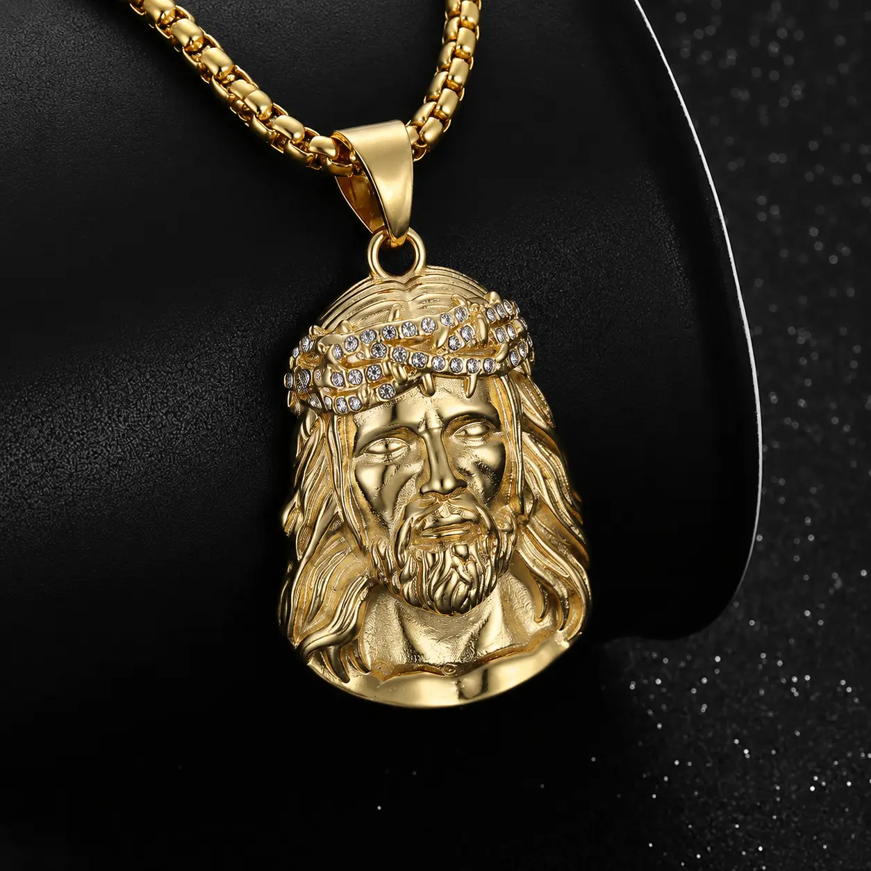 Large Jesus Christ Judas Pendant Necklace with 24-in Stainless Steel Chain, Faith Style Necklaces, Faith-Based Fashion, Men's Accessories, Accessories for Women, Jesus Head Pendant Necklaces, Chain Pendant Design Necklaces