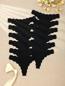 Women's Seamless Low-Waist Panties Set, 12-Pack Fitted Bikini Underwear, Casual Plain Design, All Seasons Wear