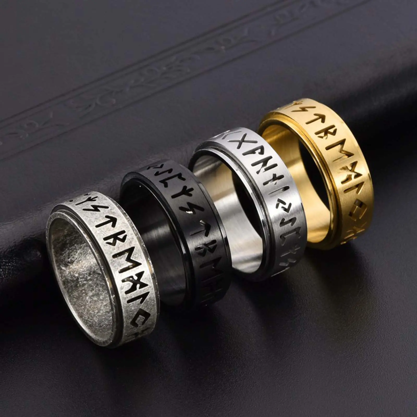 Rotating Viking-pattern ring, vintage style, rotatable index finger ring, fashionable accessory, gift, stress relief.