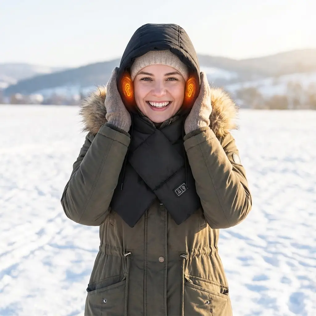 Unisex Heated Scarf with Hidden Hood - USB-Powered Electric Neck Warmer, 3 Heat Levels, Winter Thermal Accessory (Battery Not Included) for Outdoor Wear, Unisex Names
