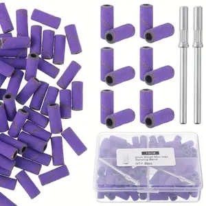 Nail Drill Sanding Bands Kit, 80pcs 3mm Fine Sanding Bands & 2 Counts Small Mandrel Nail Bit, Professional Small Sanding Band for Manicures and Pedicure