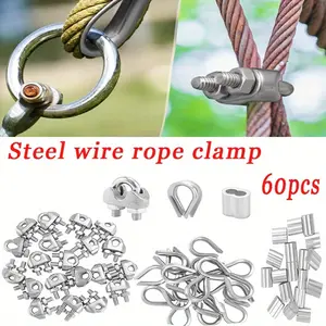 Pack of 60 M3 Stainless Steel Wire Rope Cable Clip Clamp,M3 Stainless Steel Thimble,M3 Aluminum Crimping Loop Sleeve for 1/8 inch Wire Rope Cable,Hand Tools Kits,Springtok