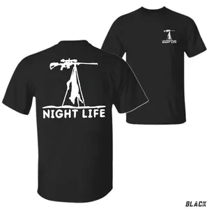 Coyote Night Life Hunting T-Shirt, Sniper Tripod Graphic Tee Classic Fit Short Sleeve Predator Hunter Apparel, Gift for Coyote Hunters Men