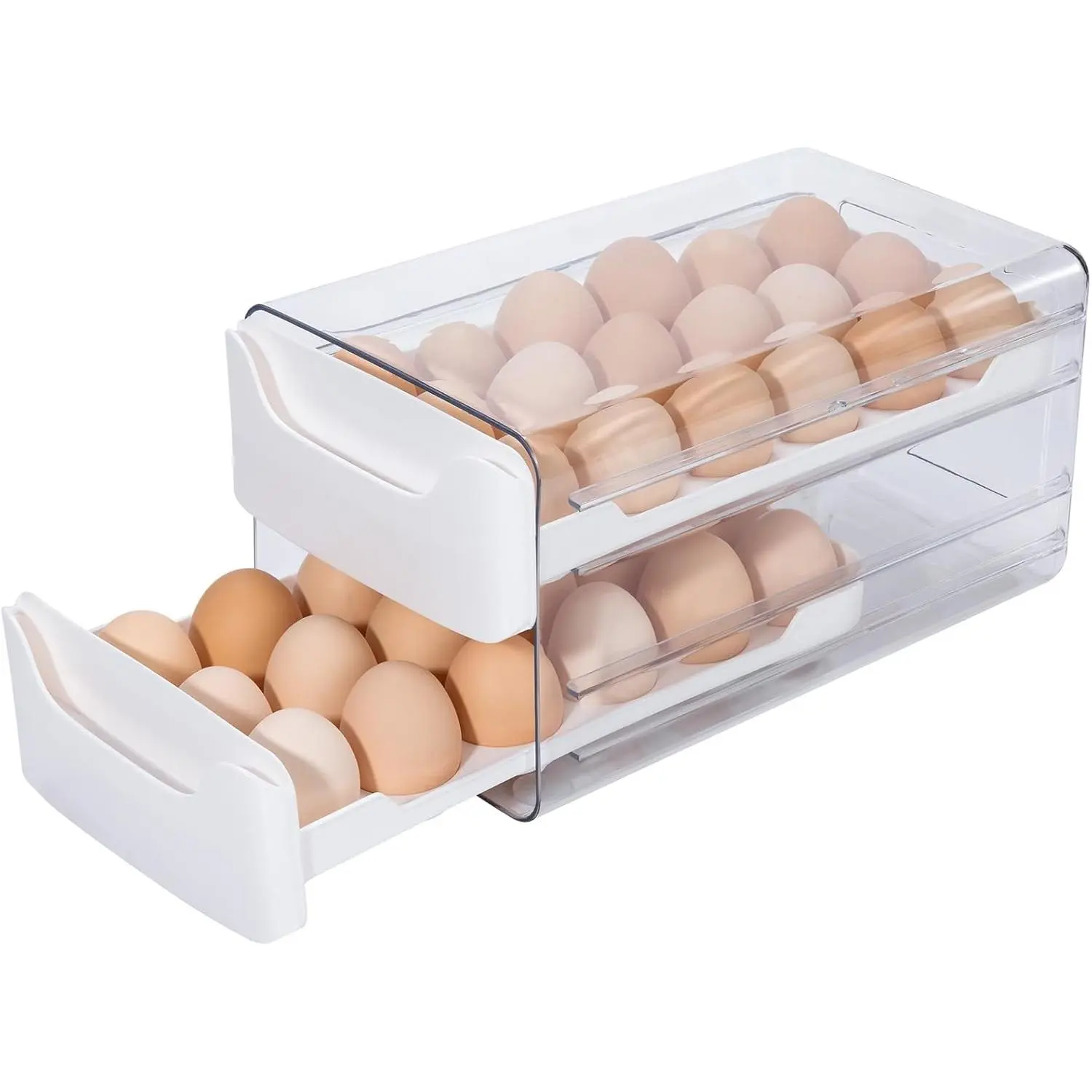Egg Storage for Refrigerator, Egg Holder for Kitchen Countertop, PET & PP Egg Container for Fridge, Egg Dispenser for 36 Eggs, Double Layer, 18 Eggs per Layer (White)
