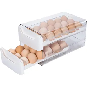 Egg Storage for Refrigerator, Egg Holder for Kitchen Countertop, PET & PP Egg Container for Fridge, Egg Dispenser for 36 Eggs, Double Layer, 18 Eggs per Layer (White)