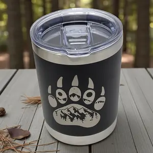 10oz Laser Engraved Lowball Tumbler - Mountain Bear Paw Design