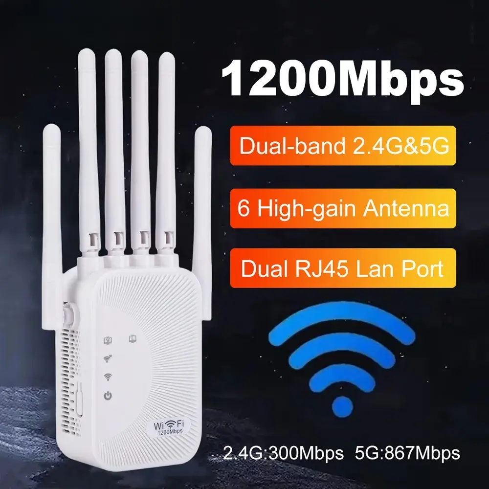 AC1200M Dual-Band (2.4G-5G) WiFi Extender Booster, 1200/300Mbps Network Range Extender, Signal Amplifier for Home Office Home Users & All WiFi Devices (Computers & Office Network Components)