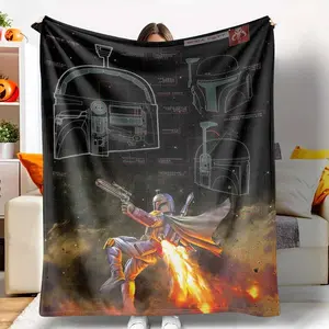 Boba Flannel Blanket  Mandalorian Warrior Blueprint Art  UltraSoft & Warm  Lightweight & Cozy  Perfect for Movie Nights  Scifi Enthusiasts  Gaming Room  Travel Companion  Birthday Gift  Holiday Present  Outer Space Theme Decor.