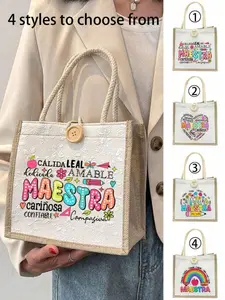 Women Rainbow Print Canvas Fabric Tote Bag, Large Capacity Adjustable Strap Crossbody Shoulder Bag, Versatile Shoulder Bags, Casual Daily Use & Gifts