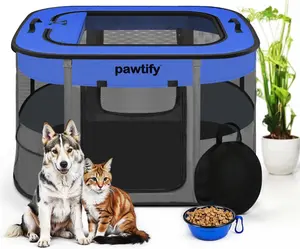 Foldable Dog Playpen for Indoor and Outdoor Use - Portable Pet Pen with Soft Sides, Large Crate for Big, Large Dogs, Cats, Animals - includes Carry Case and Travel Bowl