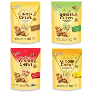 Prince of Peace Ginger Chews Variety Pack of 4 Bundle, 1 of each (Original, Mango, Lemon, Blood Orange)