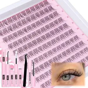 Natural Lash Clusters Kit Wispy Eyelash Clusters Clear Band Lashes Clusters CC-Curly Individual Lashes Kit DIY Lash Extension Kit Cluster Eyelash Extension Waterproof Lash Bona and Seal and Remover