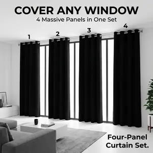 4 Panels Solid Blackout Curtains ( Light Blocking, Grommet Top, 52"W) – Thermal Insulated & Soundproof Drapes for Living Room, Bedroom & Home Office