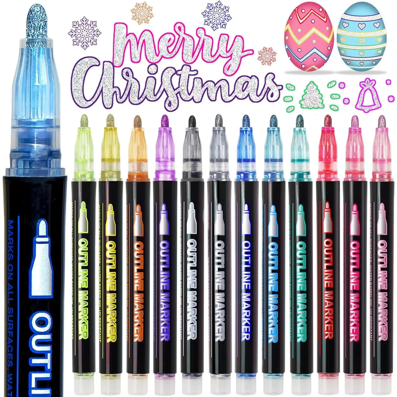 Glitter Markers Outline Pens Metallic,12 Christmas Gifts Stocking Stuffers Teen Girl Gifts Trendy Stuff,Cute Art Supplies  6-8 9-12 10-12 Tween,Arts Crafts  Ages 8-12 Crafts Girls 8-12 Shimmer