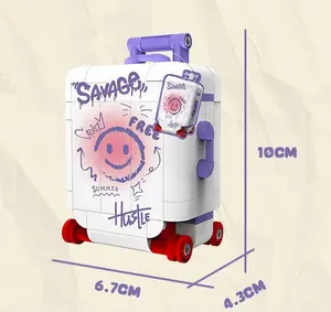 Cute DIY Mini Suitcase Building Blocks Compatible with LEGO Photo Holder for Girls 200+ pcs Creative Cartoon Design Safe Durable ABS Plastic Portable Lightweight Ideal Gift