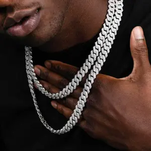 Mens Cuban Link Chain Miami Cuban Necklace Cut Stainless Steel Chain for Men 14mm Iced Out Hip Hop Jewelry