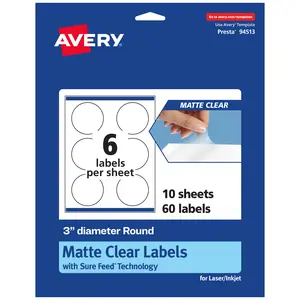 Avery Matte Clear Labels,  3" diameter Round