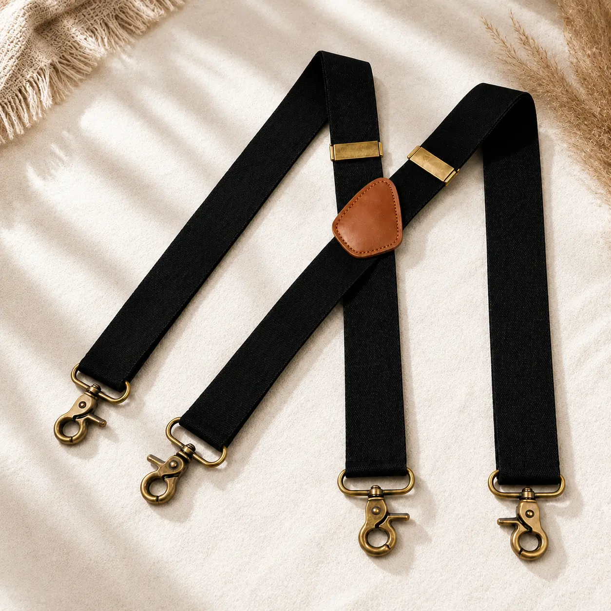 Classic Suspenders for Men and Women, Heavy Duty Elastic & PU Leather Straps, 1.4" Adjustable X-Back for Wedding, Party