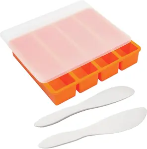 Silicone Butter Molds with Lid, Non-Stick Homemade Butter Mold, Includes 2 Spatulas, Freshness Locked, Easy Release, Versatile Shaping for Baking and Freezing, Orange