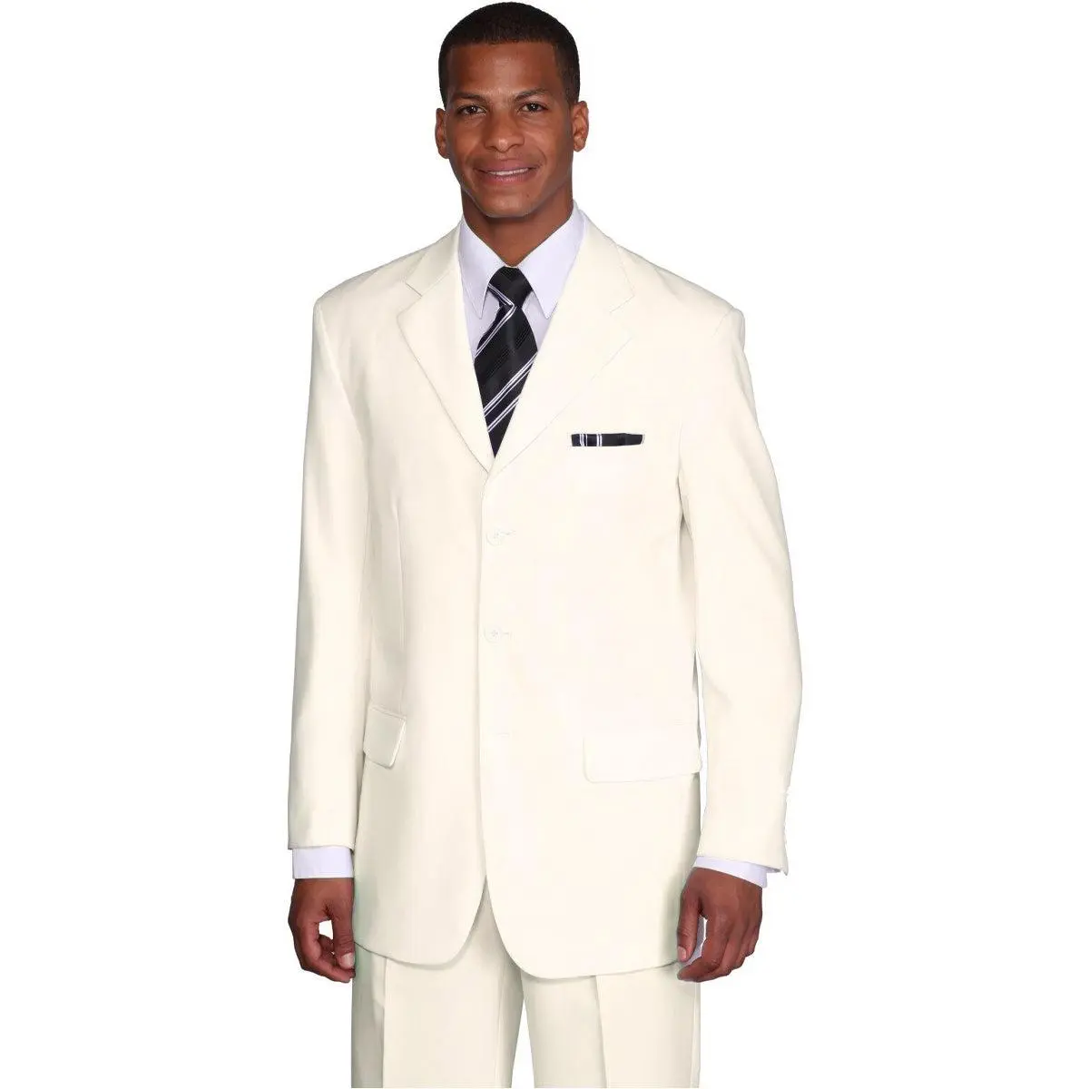 Mens 3 Button Classic Fit Poplin Suit in Cream