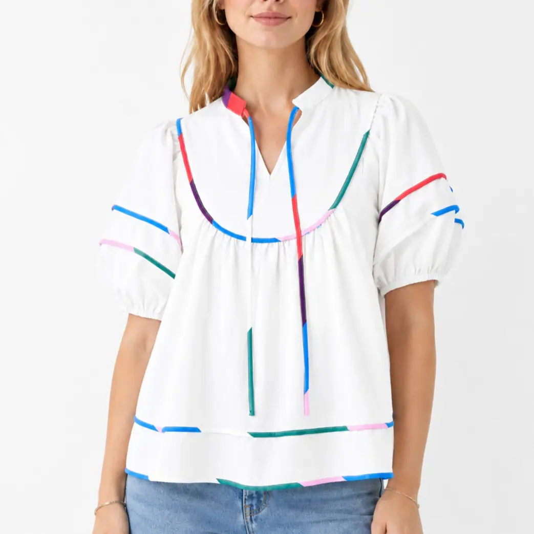 【New】Imily Bela Womens Summer Babydoll Tops V Neck Short Lantern Sleeve Shirts Cute Loose Fit Peplum Flowy Blouses