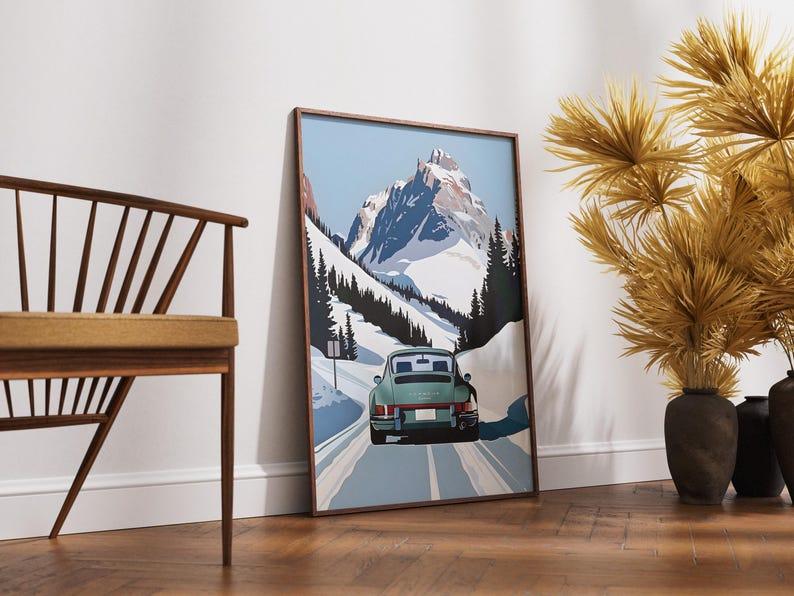 Carrera Poster Alpine Berge Snow Car Poster Vintage Malika Favrev – Trendy Dorm Room and Bar Cart Decor, Trending Wall Art, Home Decoration