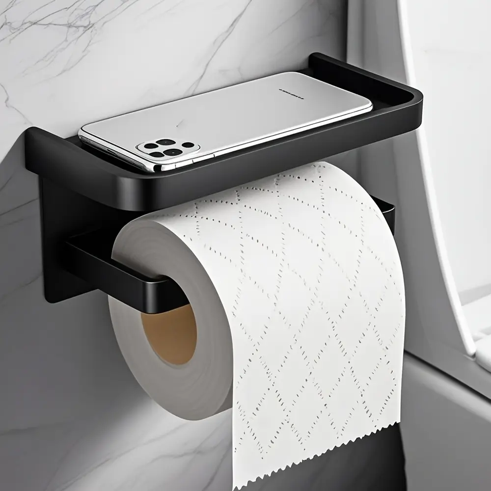 Wall Mounted Toilet Paper Holder, Bathroom Roll Dispenser with Phone Holder, Punchable Tissue Box Rack, Home Use Organizer, Bathroom Accessory, Bathroom Organizers, Bathroom Organizer Supplies, Bathroom Organizing Accessories, Bathroom Gadgets