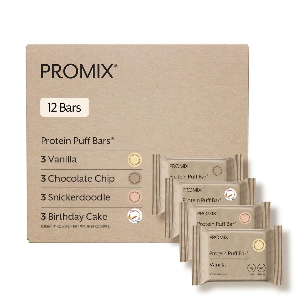 Promix Plant Protein Puff Bars – 11g Vegan Protein 6g Sugar – Marshmallow Crispy Treat–Style – 12 Bars