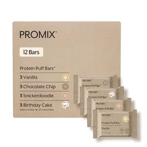Promix Plant Protein Puff Bars – 11g Vegan Protein 6g Sugar – Marshmallow Crispy Treat–Style – 12 Bars