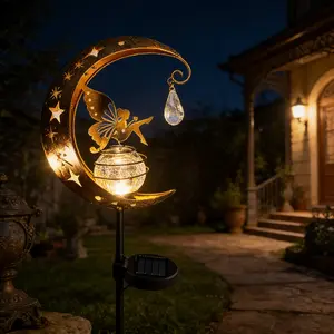 Creative Moon & Fairy Garden Light, Solar Powered Outdoor Light, Waterproof Decorative Light for Yard, Lawn Backyard, Unique Garden Gift, Solar Outdoor Lamp