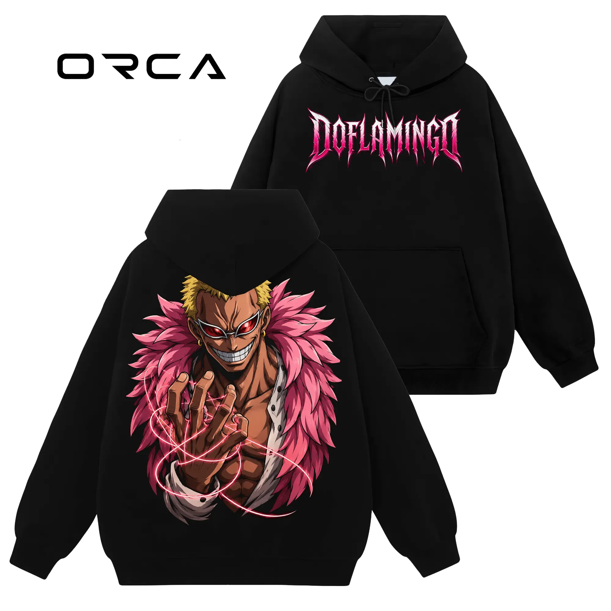 [Orca Fashion] Limited #33 Doflamingo Graphic Unisex Hoodie - Menswear, 90s Retro Vintage Cotton Tops, Loose Seamless Y2K Casual Long Sleeve Streetwear with Pocket, Gift for Anime Manga Fans, Men's Sweatshirts